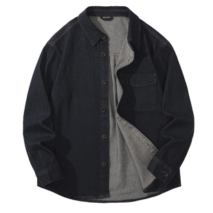 男士大码高级牛仔长袖衬衫男款2026新款男装衬衣爆款春季外套黑色