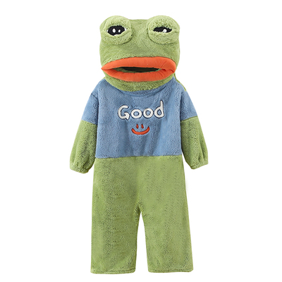 抽象搞怪青蛙珊瑚绒连体睡衣女大童冬季加厚法兰绒2025新款家居服