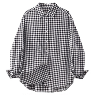 名创优品黑白格子衬衫女款2026年新款早春休闲穿搭衬衣女小个子D