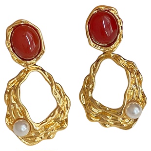 「中古花事」红色复古耳夹无耳洞女轻奢高级感蚊香盘耳夹耳钉耳环