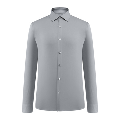 BONI/堡尼春夏正装商务休闲灰色方领桑蚕丝混纺长袖衬衫GR182071A