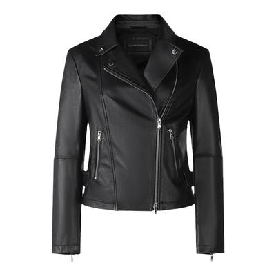 阿玛尼修身版短款皮衣夹克外套