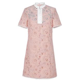 OBEG欧碧倩中式风蕾丝连衣裙夏温柔粉橙色重工裙子10442087