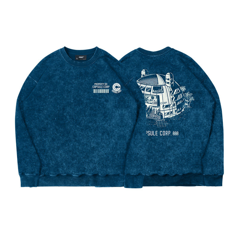 TEE7-日系动漫龙珠胶囊公司工作服圆领卫衣水洗做旧复古纯棉宽松