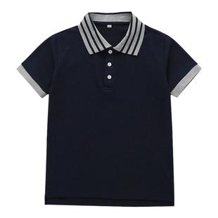 伊顿校服同款夏季POLO衫学院英伦风夏季藏青纯色条纹衣领 T恤上衣