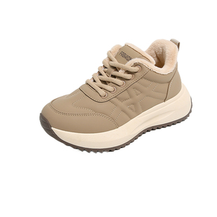 加绒运动鞋女款2025新款冬季保暖休闲二棉鞋34码防水防滑厚底棉鞋