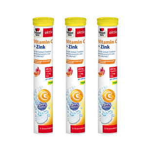 【自营】3支*德国进口双心维生素C+锌泡腾片15片 补充vc维c儿童
