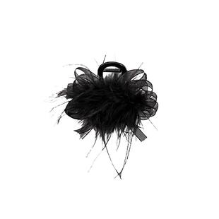 法式高级感黑色羽毛抓夹鲨鱼夹驼鸟毛发夹后脑勺小号半扎发卡头饰