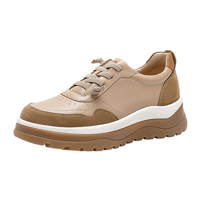 哈森免系带厚底板鞋女秋新款拼接羊皮革运动休闲鞋HCL246116