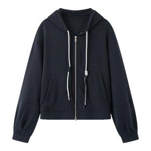 画风drawwind2026春季新款连帽卫衣外套女宽松纯色简约双拉链帽衫