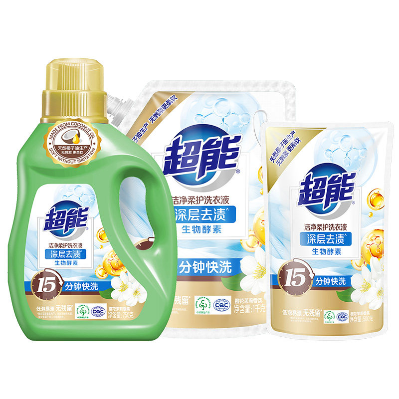 超能洗衣液香味持久留香去毛家用整箱批发1kg袋装补充装实惠正品