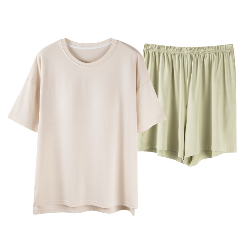 夏季莫代尔简约纯色短袖家居服女