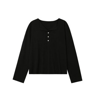 郑买买 松弛T 2025秋冬新款休闲显瘦百搭纽扣纯色V领长袖T恤女款