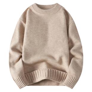 啄木鸟毛衣男冬季宽松加绒加厚纯色圆领可机洗一体绒针织打底衫男