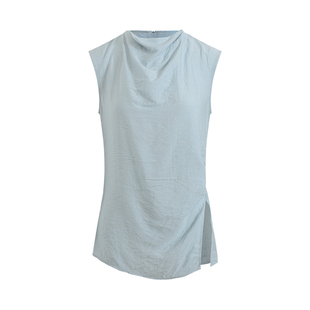 NON RESTRAIN褶皱肌理感荡领背心衬衫上衣女收腰显瘦开叉无袖衬衣