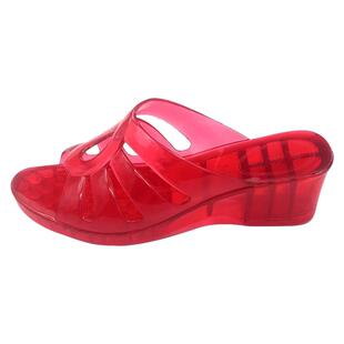 水晶塑胶坡跟拖鞋女春夏室内浴室防滑不吸水中跟妈妈一字凉拖鞋