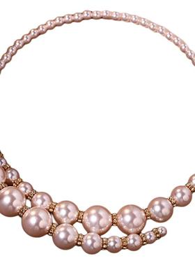 不规则交叉大小珍珠串珠项链饰品