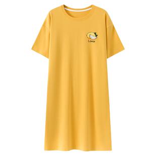 带胸垫睡裙女夏季纯棉短袖中长款甜美连衣裙夏天大码可外穿睡衣裙