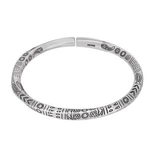 正生纯银饰S999足银维京图腾复古开口手镯女学生做旧个性潮流麻花