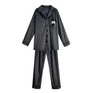 文森熊猫海岛绒秋冬家居服睡衣男士可外穿加绒加厚法兰绒套装