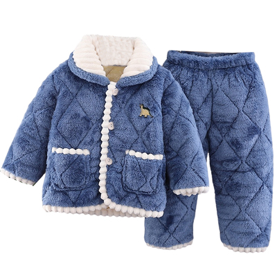 休闲法兰绒冬季三层加厚家居服