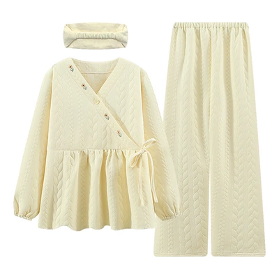 送发带月子服孕妇冬厚款睡衣孕妇