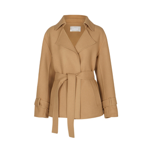 LESS冬季绵羊毛大衣女翻领系带短款羊毛呢外套2M0810340