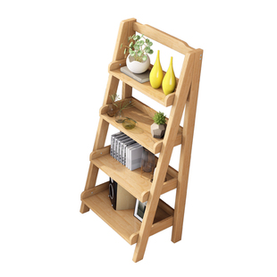 实木书架花架落地多层置物家用卧室客厅简约北欧储物一体梯形架子