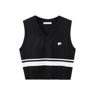水云间航海系黑色v领针织衫背心坎肩女装叠穿上衣无袖内搭2025夏