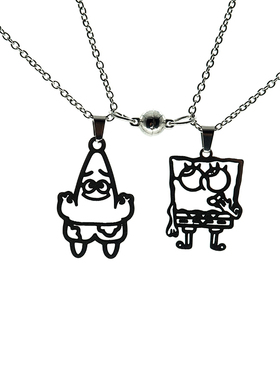 SONGMENG自制 海绵宝宝派大星情侣项链轻奢小众磁铁相吸一对吊坠