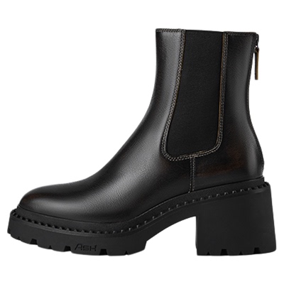 ASH女鞋秋冬NEWTON复古亮面真皮切尔西靴女靴厚底马丁靴