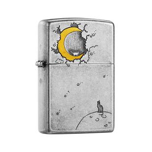 zippo打火机月上猫古银蚀刻之宝官方正品创意煤油机送男友礼物女