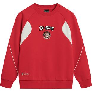 李宁新年款加绒卫衣男孩新款红色衣服男童装女童中大童秋冬款冬装