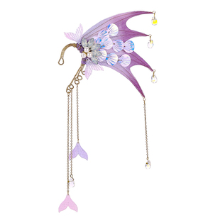 长款古风耳饰美人鱼漫展手作耳挂薄纱刺绣耳环鲛人精灵耳夹儿童