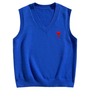 AMI马甲男女款背心春秋坎肩针织无袖毛衣V领宽松休闲秋冬马夹外穿