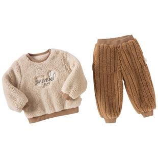 戴维贝拉男童家居服套装A类毛绒睡衣婴儿冬季新款儿童秋衣保暖