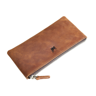 复古头层牛皮男士长款钱包真皮拉链超薄钱夹大容量疯马皮手机包潮