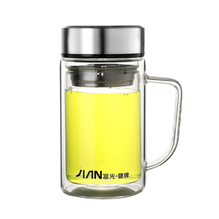 富光玻璃杯带把家用大容量耐热水杯男士杯健牌伯爵商务玻璃办公杯