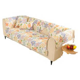 纯棉面料沙发垫四季通用夹棉加厚格子几何垫布防滑沙发套靠背巾垫