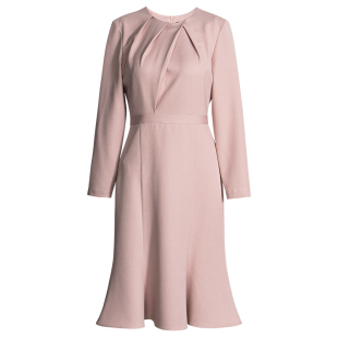 罗衣气质通勤收腰连衣裙设计感温柔女人味粉色内搭中长裙子11071