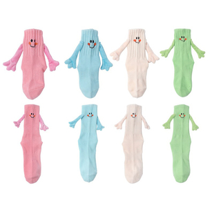 亲子袜儿童宝宝成人男女情侣袜可爱搞怪卡通长袜磁吸牵手袜子纯棉