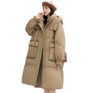 鸭鸭羽绒服女2025年秋冬长款连帽韩版休闲保暖时尚潮流保暖外套C