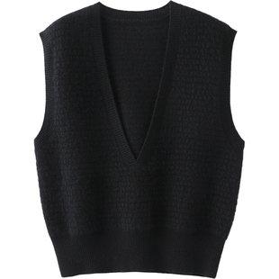上身很惊艳！加厚深V领100%纯羊绒背心女羊绒衫毛衣宽松坎肩马甲