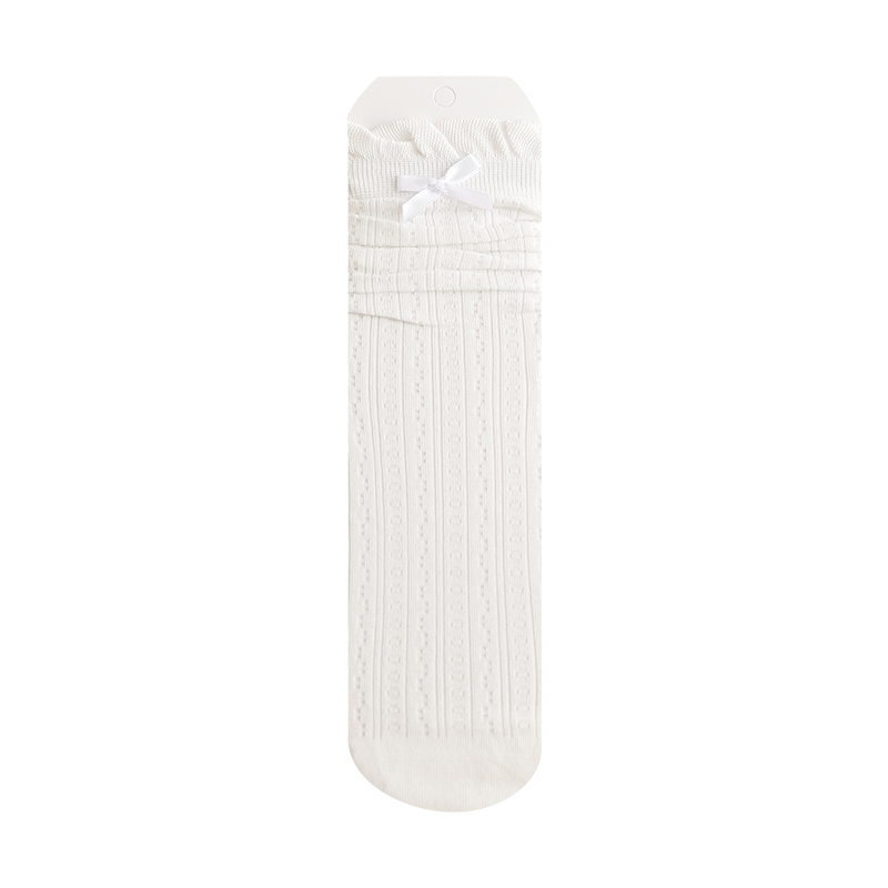 Himade socks夏季网眼透气花边蝴蝶结中筒袜子女甜美百搭堆堆长袜