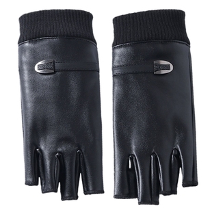 皮手套半指男士女冬季保暖加绒防水防滑防风骑行露指无指半截二指