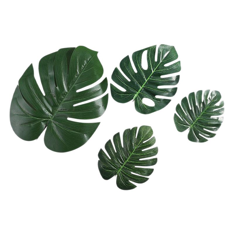 仿真龟背叶金色绿色散尾葵叶植物插花红玫瑰装饰布置气球花篮开业