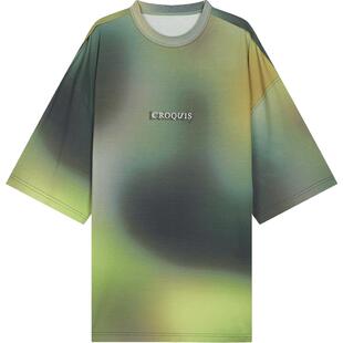 速写男装夏季新款T恤短袖圆领宽松休闲渐变晕染设计感时尚上衣