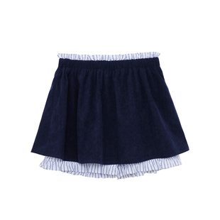 荒荒家 条纹裤衬短裙2025冬季新款a字小众设计高腰直筒休闲裙裤女