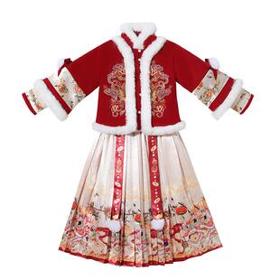 女童汉服连衣裙新年衣服儿童拜年服战袍冬季2026新款秋冬过年裙子