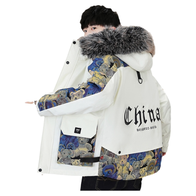 冬季棉衣男加绒厚工装外套青